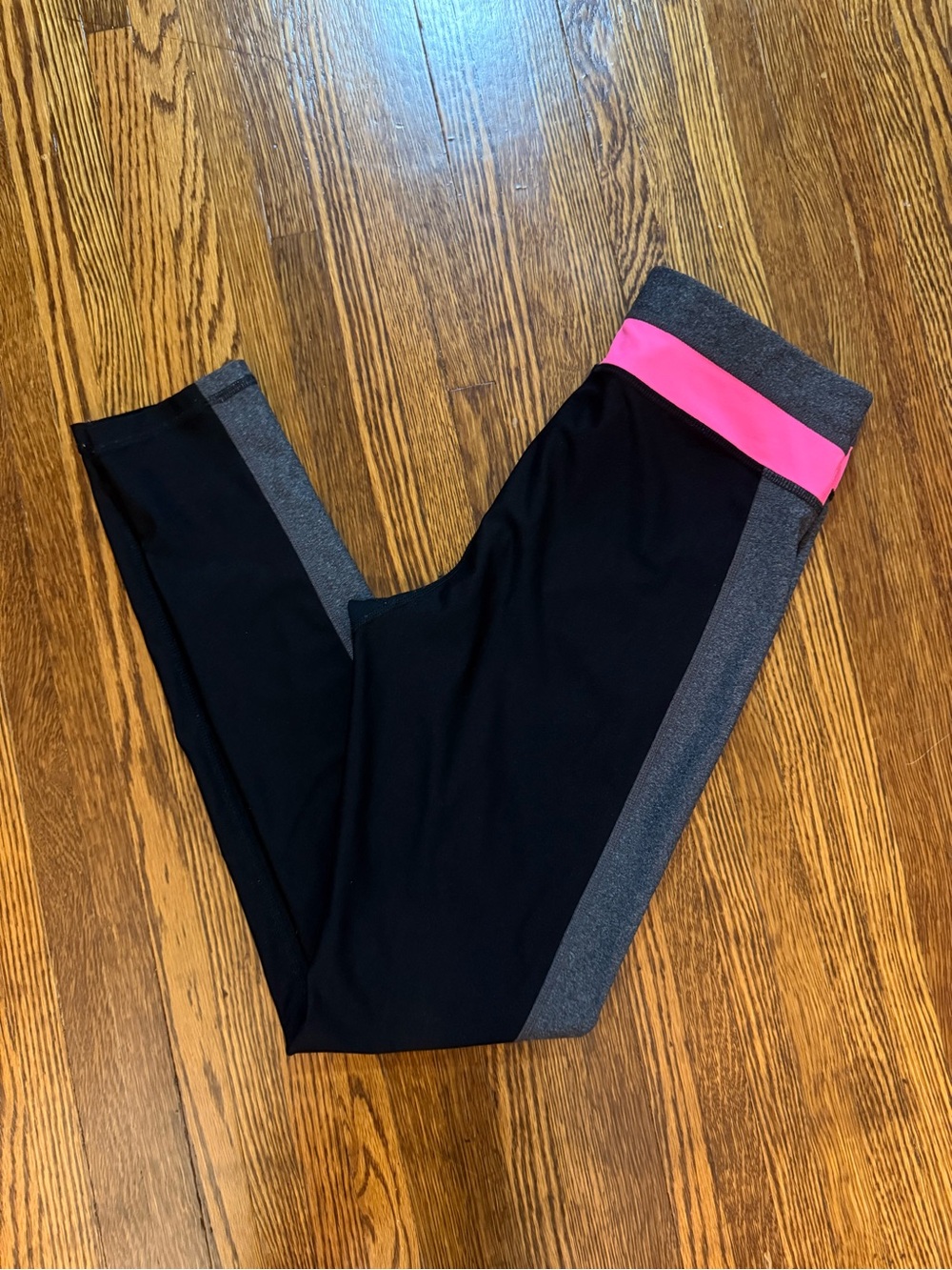 Xersion Fitted Black Gray & Neon Pink Colorblock Leggings Size M